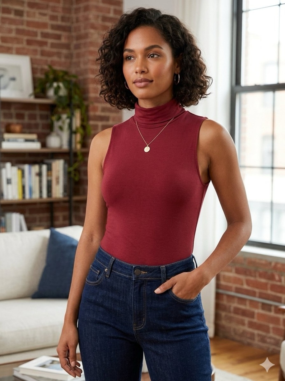 A New Day Sleeveless Turtleneck Bodysuit in Burgundy NWT